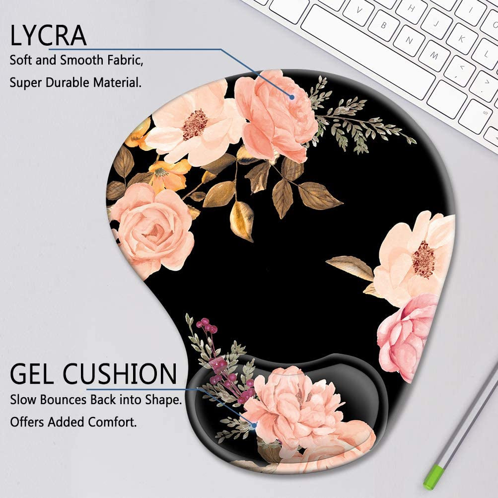 Ergonomic Mouse Pad with Gel Wrist Rest Support, Cute Mouse Pads with Non-Slip Rubber Base Wrist Rest Pad for Home, Office & Travel Easy Typing & Pain Relief, Peony