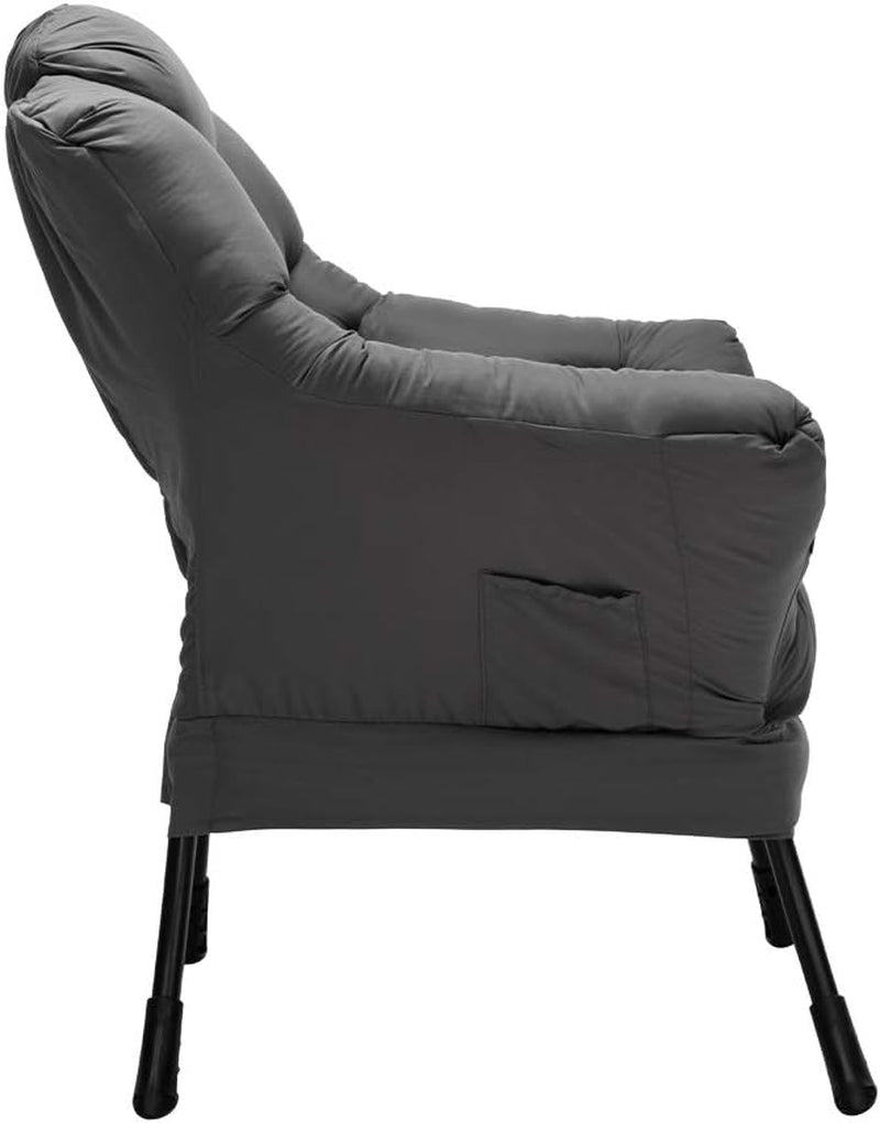 Modern Fabric Large Lazy Chair, Accent Oversized Comfy Reading Chair, Thick Padded Cozy Lounge Chair with Armrest, Steel Frame Leisure Sofa Chair for Living Room, Bedroom, Dorm, Dark Grey