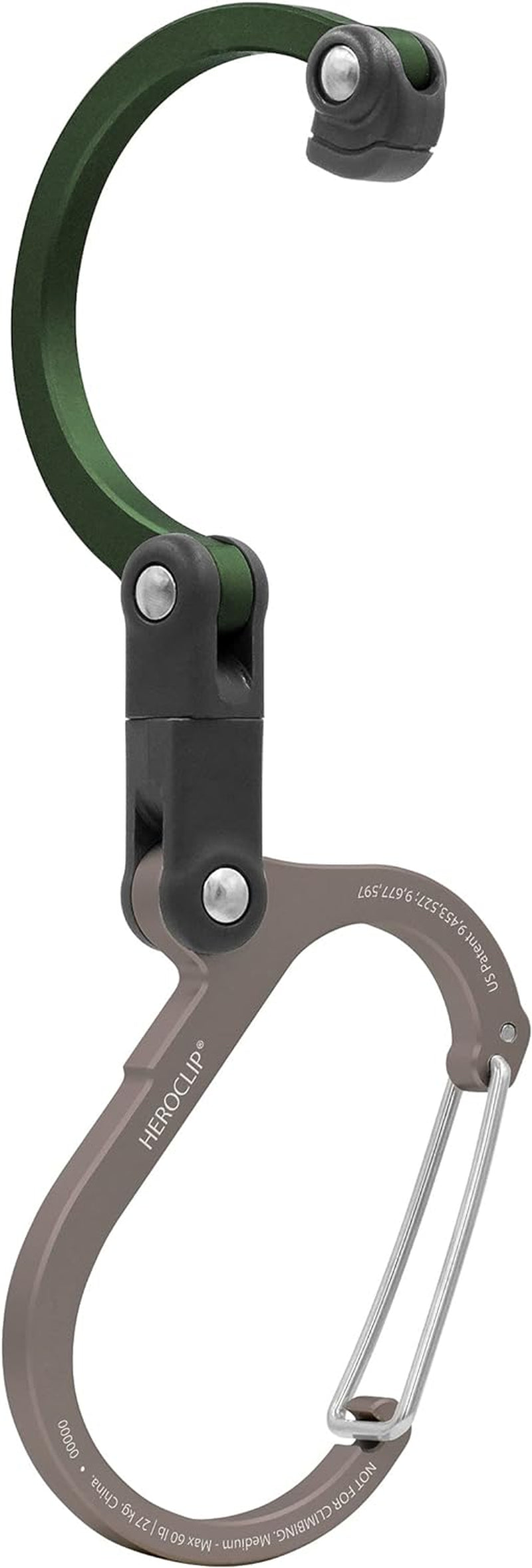 Carabiner Gear Clip and Hook (Medium) for Camping, Backpack, and Garage Organization, Forest Green