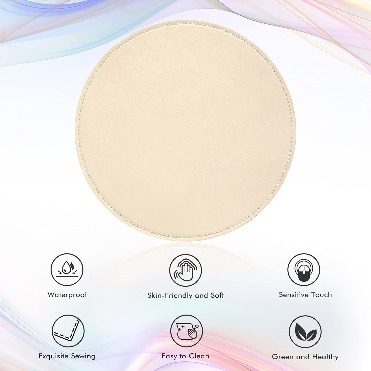 Mouse Pad，Round Mouse Pad，Pu Mouse Pad，Leather Mouse Pad with Stitched Edge Micro-Fiber Base with Non-Slip Waterproof，Mouse Pad for Computers，Laptop，9 X 9 Inch (Caramel Brown)