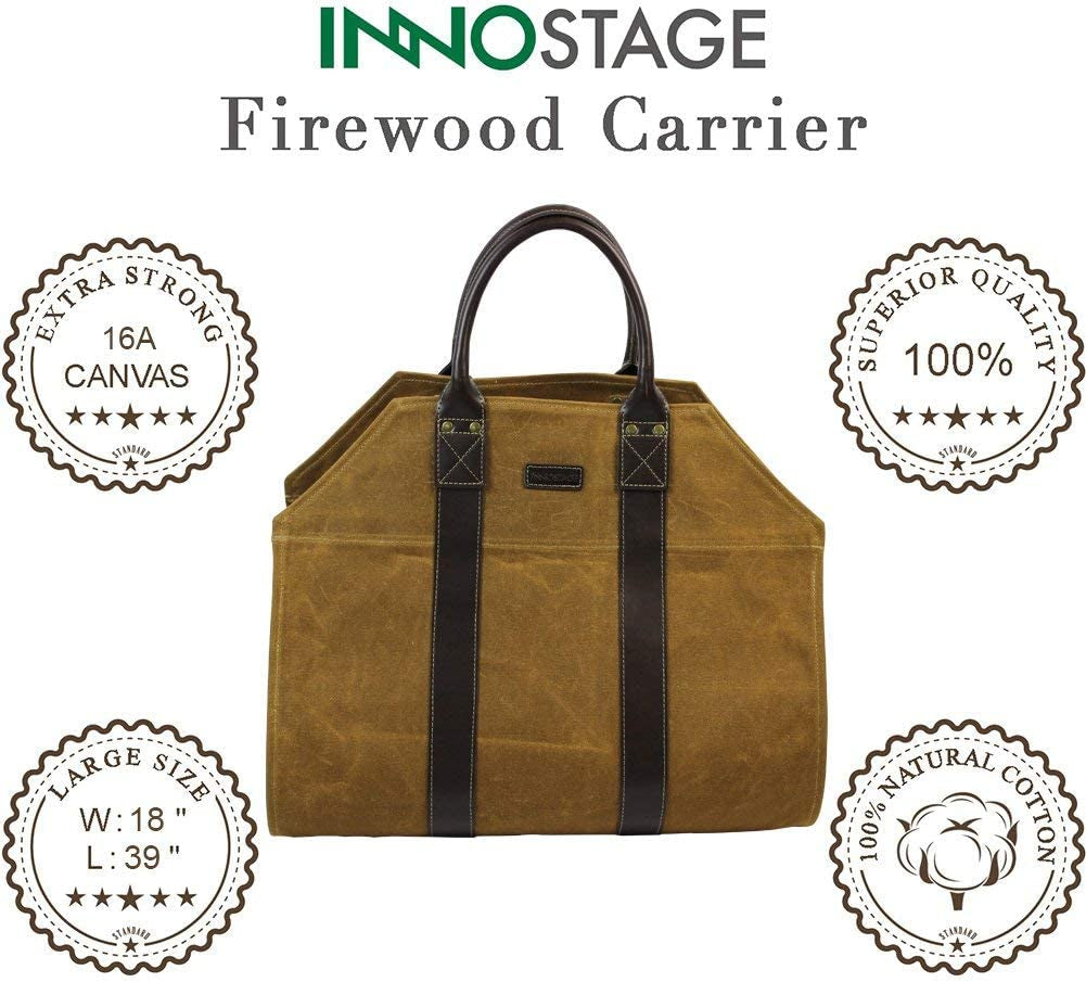 Canvas Wood Carriers Firewood Log Tote Bag Waxed Canvas Fire Wood Carrying Hay Hauling Holder for Fireplace Stove Accessories Indoor Outdoor Camping