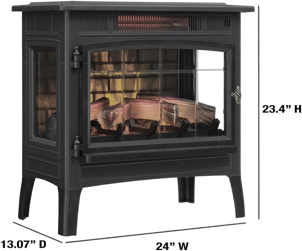 Freestanding Electric Fireplace Stove Heater with 3D Flame Effect for 1,000 Sq. Ft, Bronze