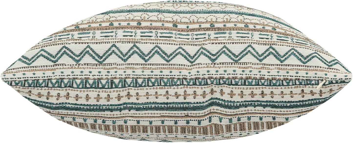 Pack of 2 Throw Pillow Cases Decorative Pillow Covers for Home Decoration, Bohemian Striped Geometric Pattern, 22X22 Inches,Green Taupe Cream