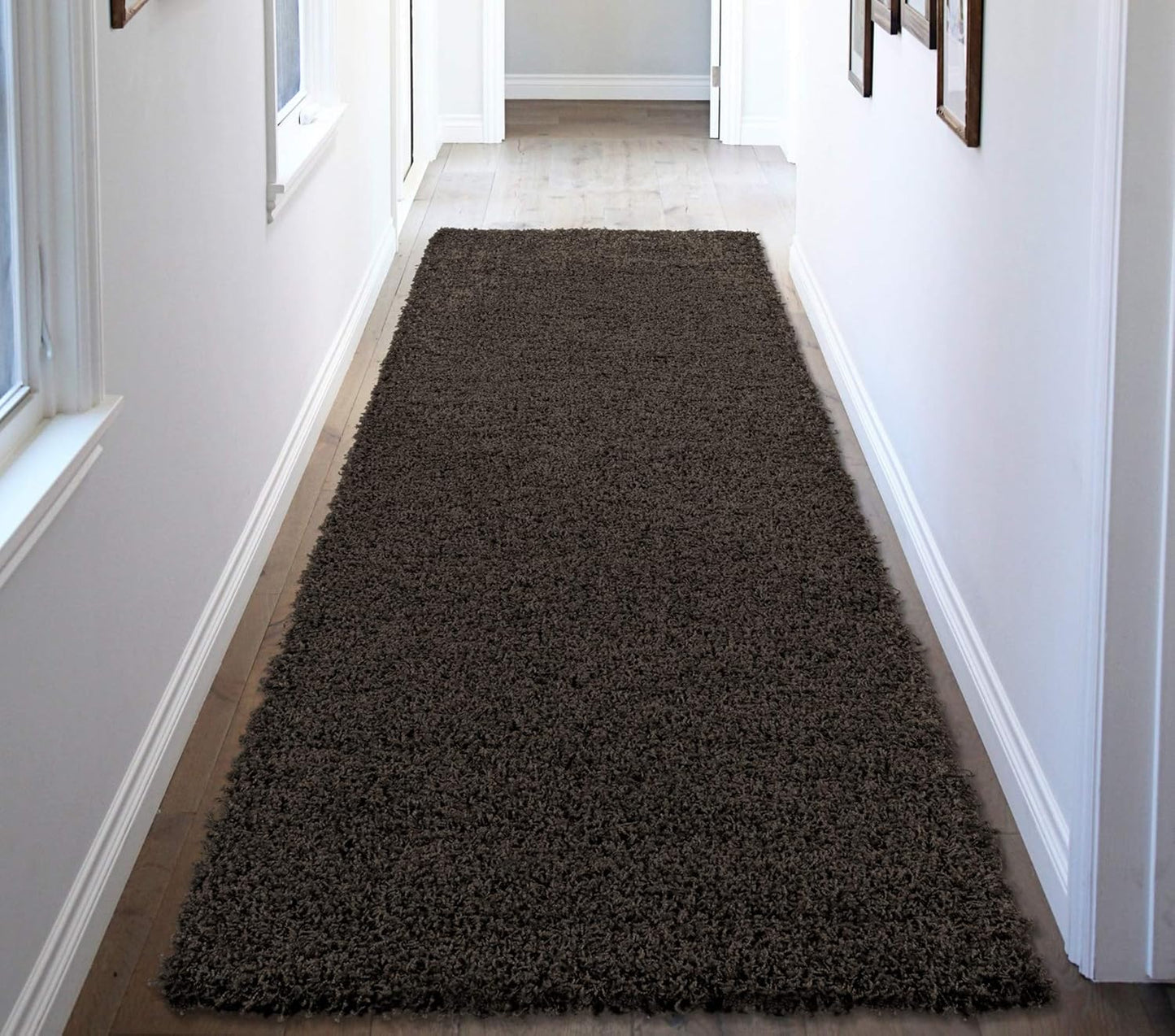 Indoor Solid Design Jute Back 3X8 Soft Shag Runner Rug for Hallway, Bedroom, Bathroom, Living Room, Kitchen, 2'7" X 8', Charcoal