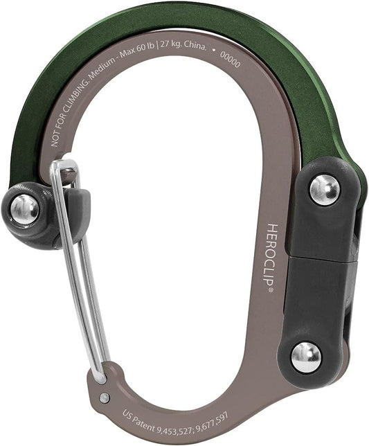 Carabiner Gear Clip and Hook (Medium) for Camping, Backpack, and Garage Organization, Forest Green