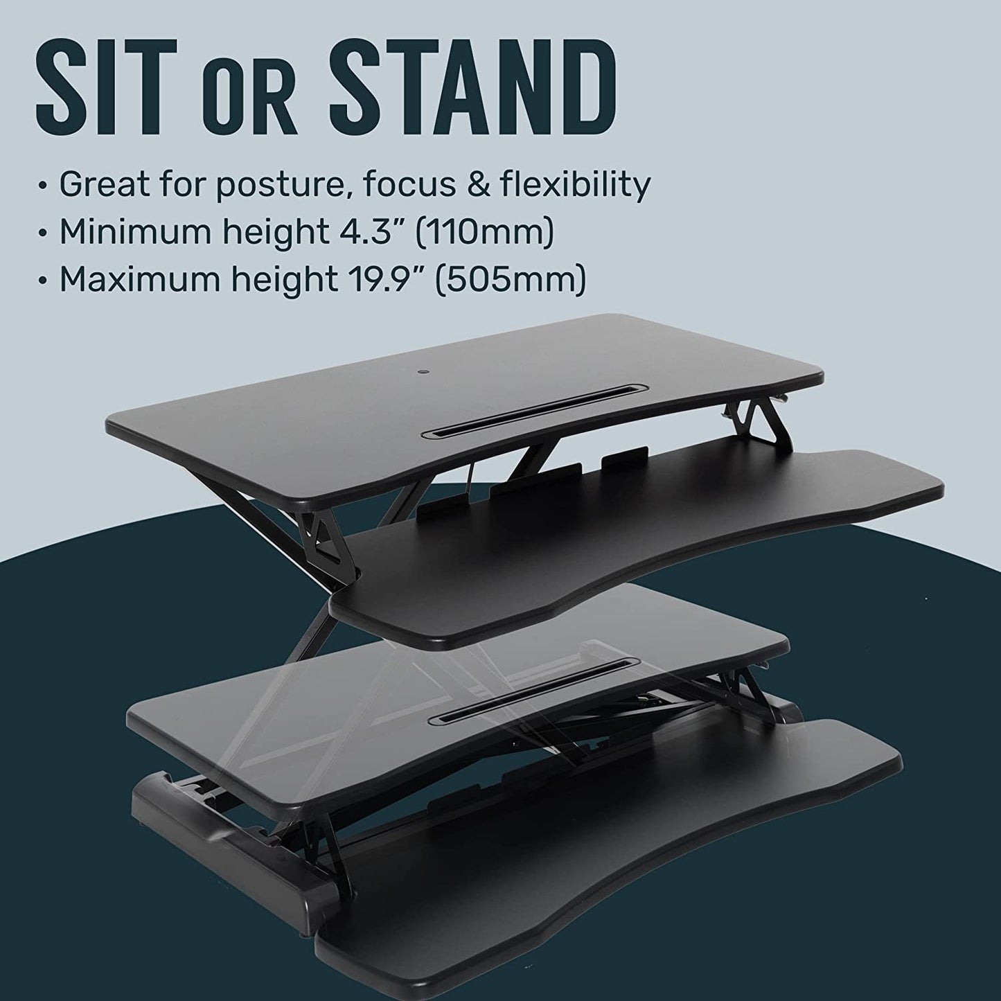 Standing Desk Converter-32-Inch Height Adjustable, MDF Wood, Sit Riser-Black, 32"