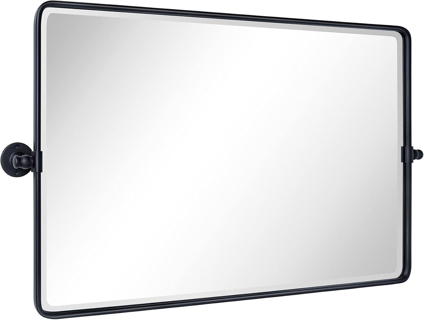 Horizontal Pivot Mirror Black Tilt Mirror for Bathroom Beveled Metal Framed Pivoting Rectangle Bathroom Mirror, 35X23''