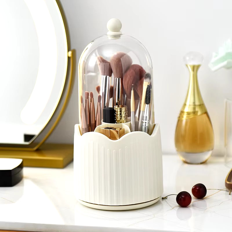 360 Degree Rotating Makeup Brush Holder Cosmetics Organizer with Lid for Vanity Multi-Functional Pen Holder Lipstick Storage Box