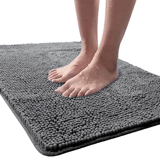 Luxury Bathroom Rug Shaggy Bath Mat 24 X 36 Inch, Washable Non Slip Bath Rugs for Bathroom Shower, Soft Plush Chenille Absorbent Carpets Mats, Gray