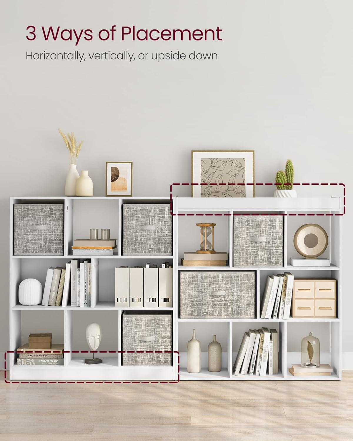 Bookcase, Bookshelf, Freestanding Storage Unit, 8 Open Compartments, Used Horizontally, Vertically, Upside Down, 11 X 35.4 X 39.4 Inches, for Living Room, Study, Office, White ULBC55WT