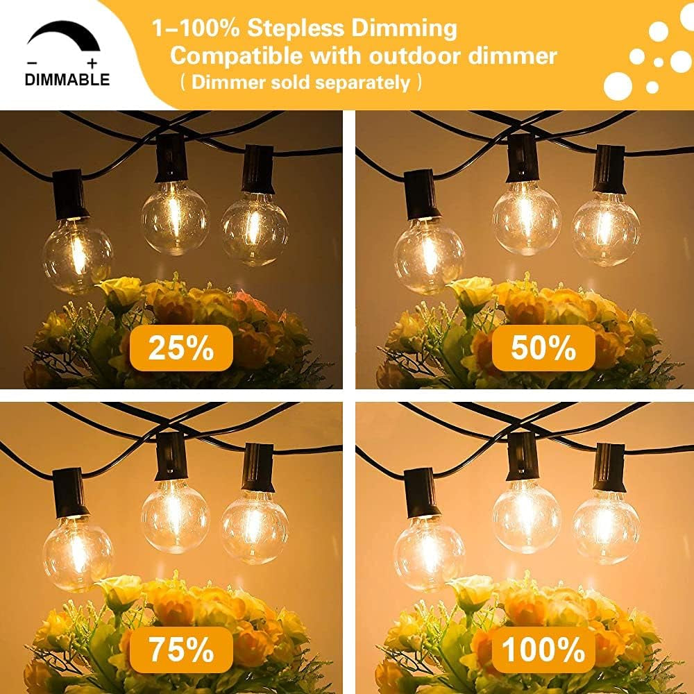 Outdoor String Lights, 97FT Patio Lights with 49 G40 Shatterproof LED Bulbs(1 Spare), Waterproof Lights String for outside Backyard, Porch, Bistro, Party, Camping, Garden Gathering