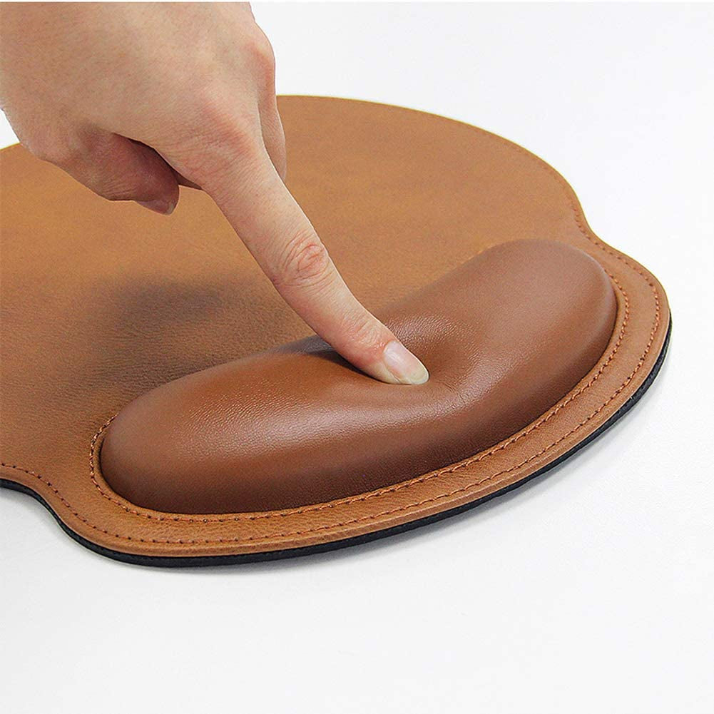 Ergonomic PU Leather Mouse Pad with Wrist Support,Comfort Memory Foam,Waterproof Surface，Non- Slip Rubber Base for Computer Laptop & Mac,Lightweight Rest for Home,Office & Travel (Brown)