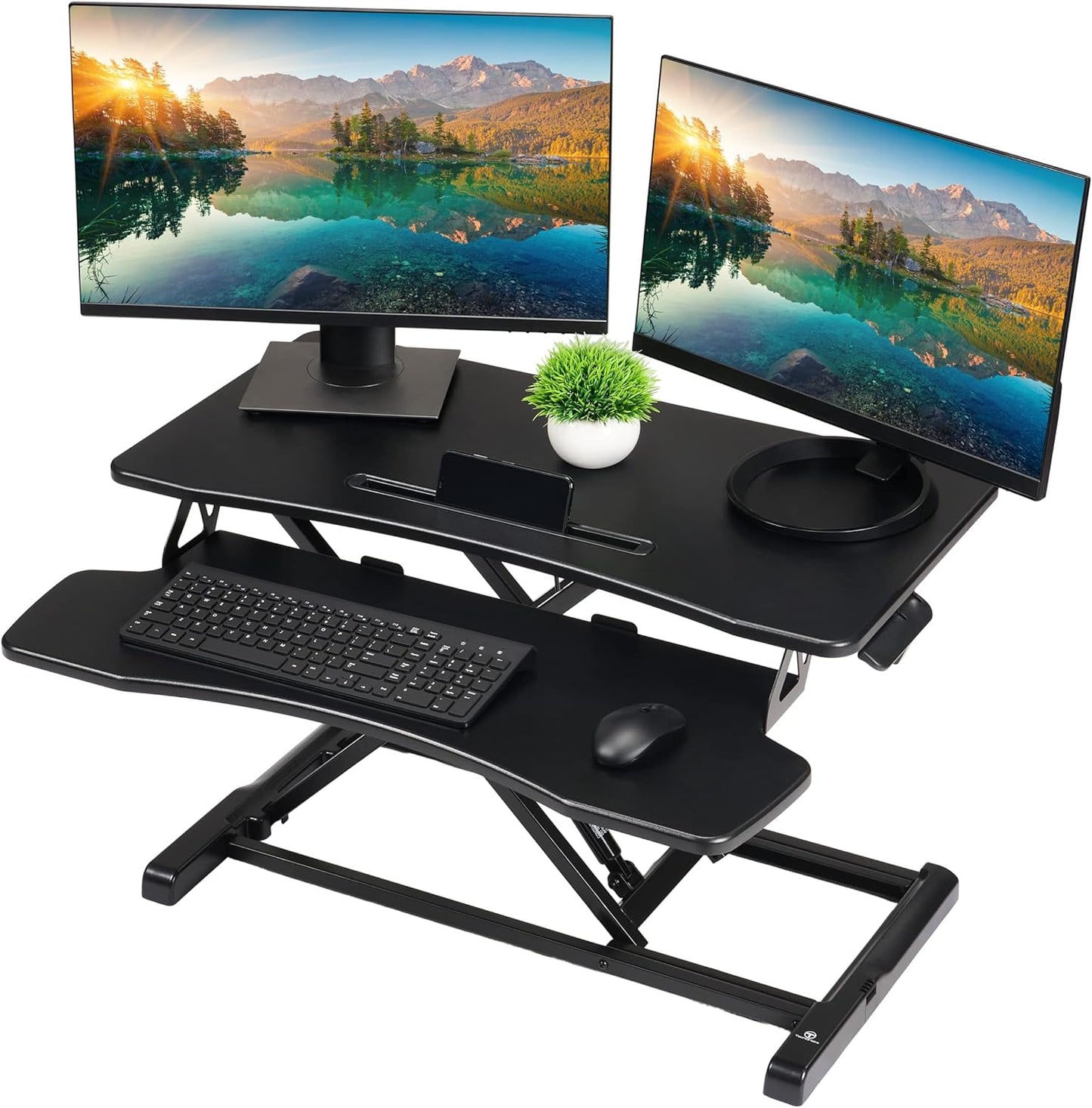 Standing Desk Converter-32-Inch Height Adjustable, MDF Wood, Sit Riser-Black, 32"