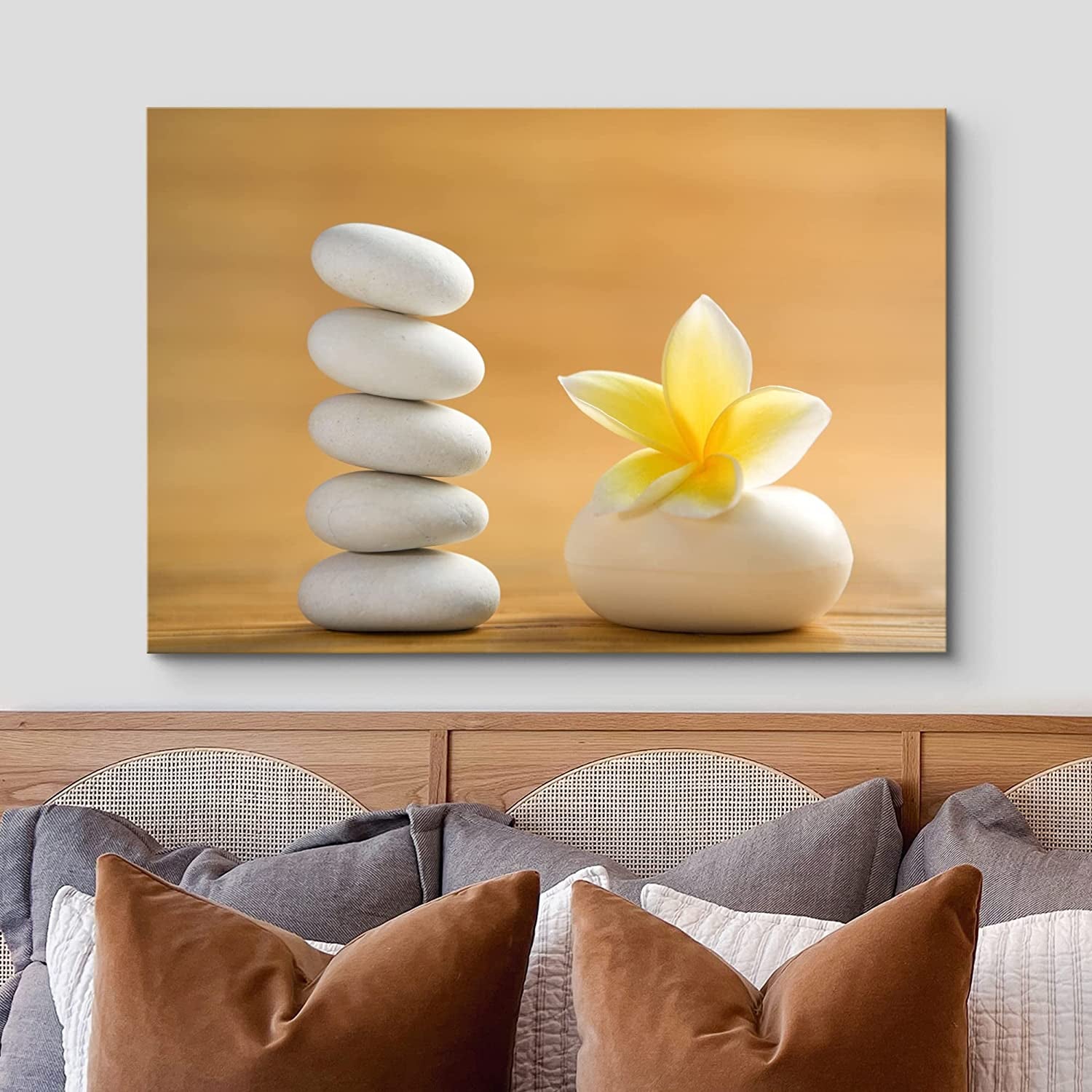 - Canvas Prints Wall Art - Zen Stones with Blooming White Plumeria | Modern Wall Decor/Home Decoration Stretched Gallery Canvas Wrap Giclee Print. Ready to Hang - 16" X 24"