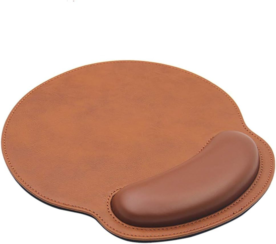 Ergonomic PU Leather Mouse Pad with Wrist Support,Comfort Memory Foam,Waterproof Surface，Non- Slip Rubber Base for Computer Laptop & Mac,Lightweight Rest for Home,Office & Travel (Brown)