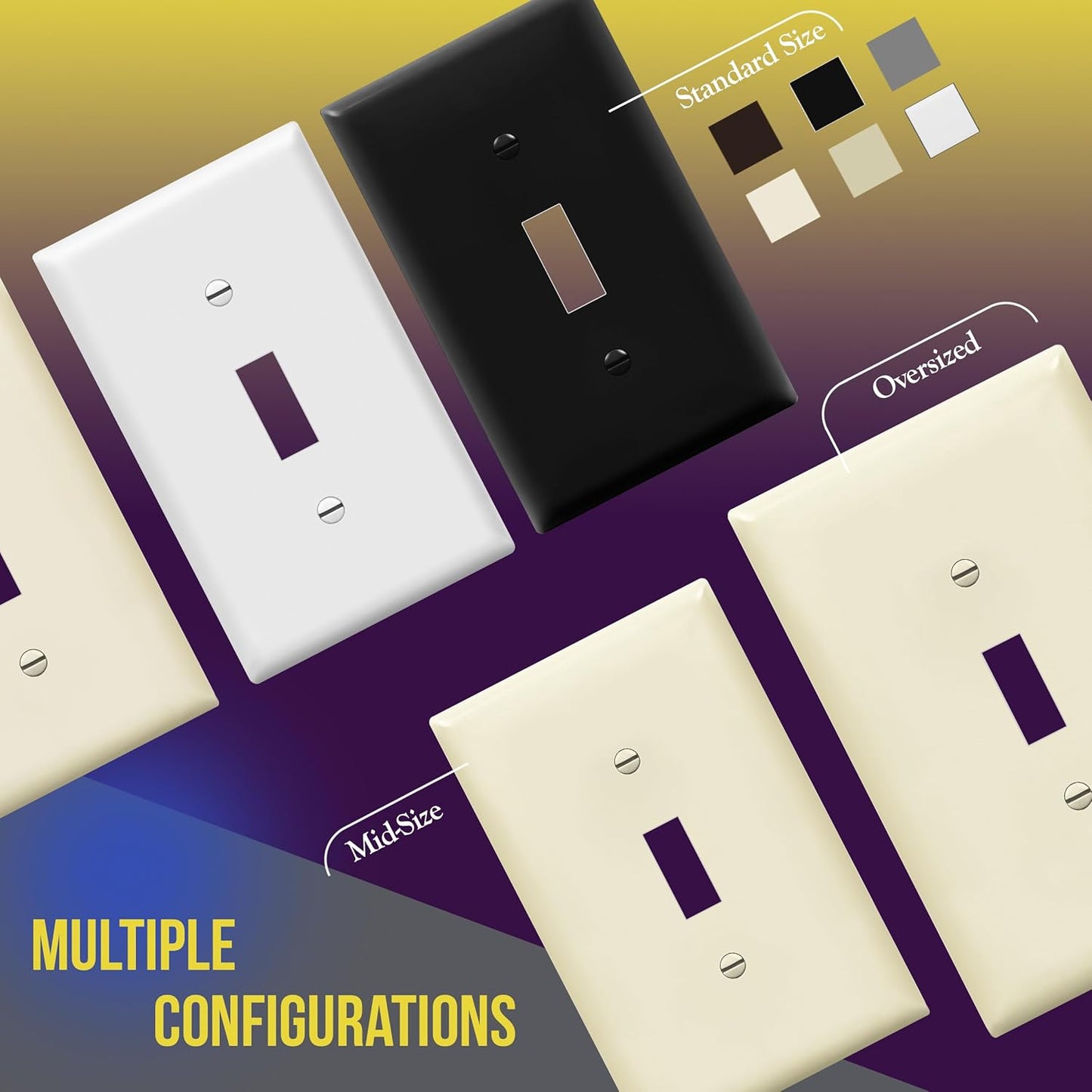 Quad Light Switch Wall Plate, Toggle Switch Plate, Gloss Finish, 4-Gang Mid-Size 4.88" X 8.58", Unbreakable Polycarbonate Thermoplastic, 8814M-LA, Light Almond