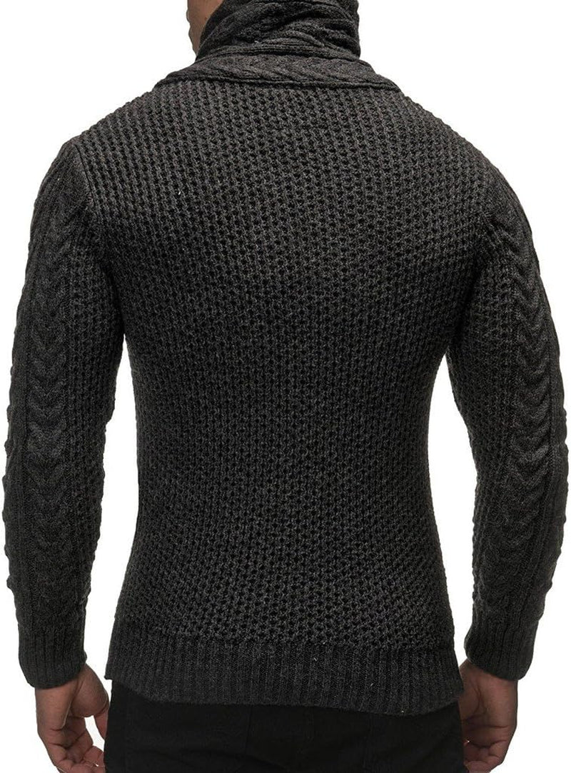 Men'S Knitted Turtleneck Jacket - Winter Cardigan Sweaters for Men