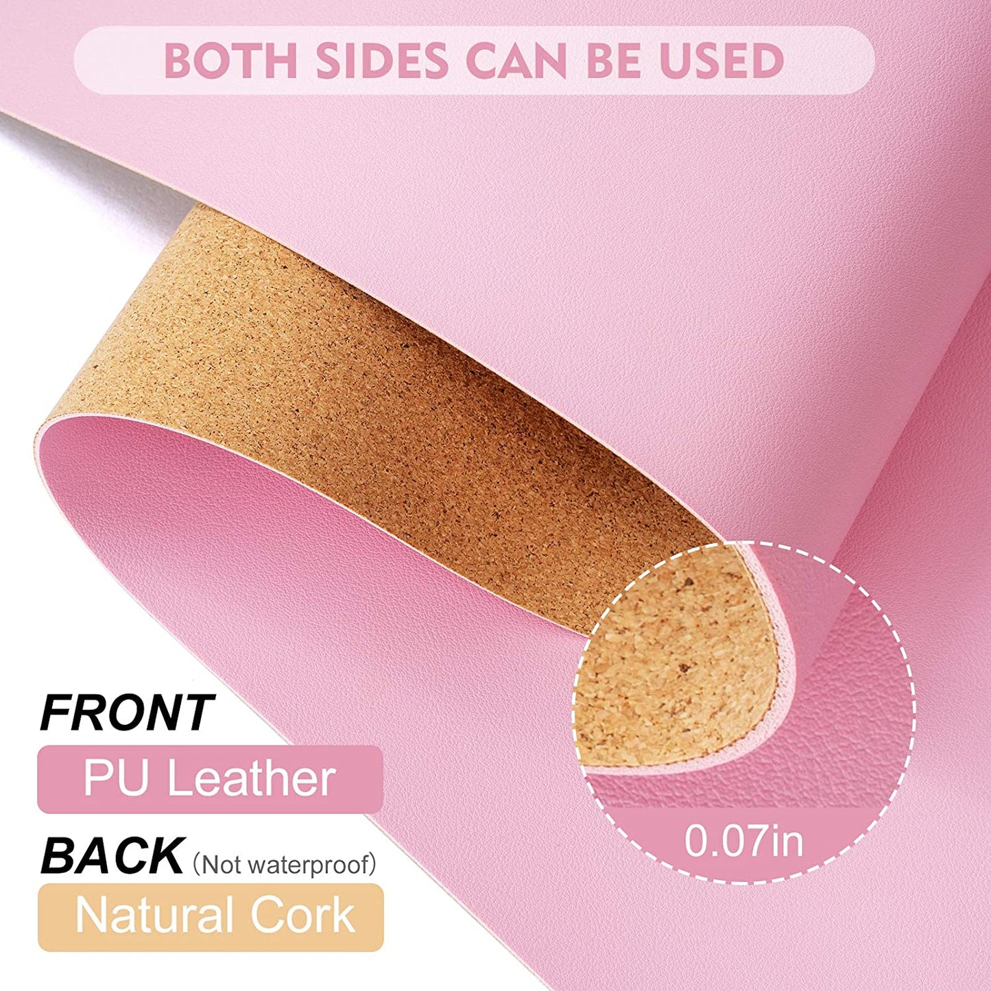 Large Pink Natural Cork & Leather Desk Pad, 36" X 17" Double-Sided Desk Protector, Smooth Surface Mouse Pad, Waterproof Desk Mat for Office/Home/Gaming (36" X 17" Light Pink)