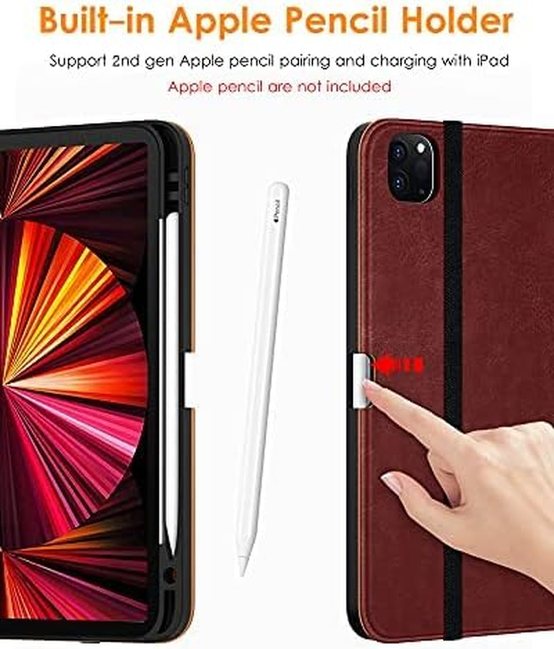 Case for Ipad Pro 11 Inch 4Th / 3Rd / 2Nd / 1St Generation 2022/2021/2020/2018,Premium PU Leather Folio Stand Cover with Hand Strap, Auto Wake/Sleep,Multiple Viewing Angles, Burgundy Red