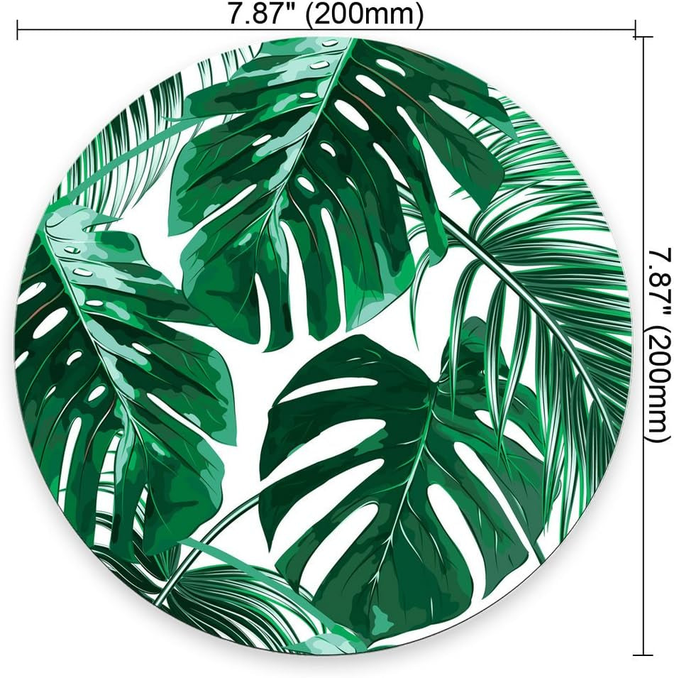 Tropical Leaf Mousepad - Mat - Beautiful Design - Leaves Green with White Background - round Mouse Pad