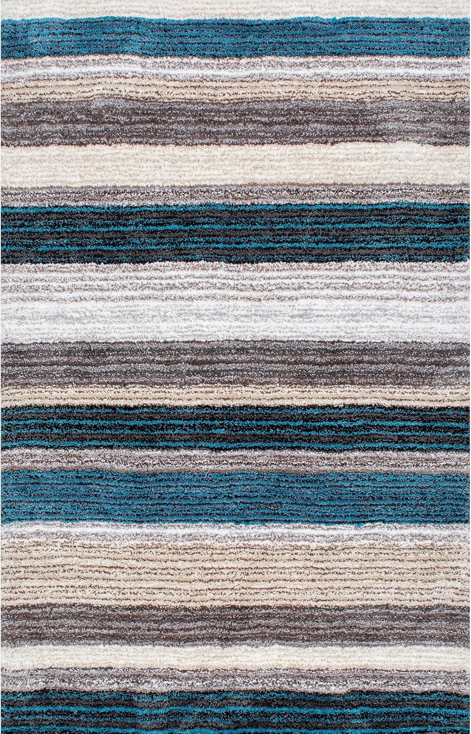 Drey Striped Shag Area Rug - 12X15 Shag Area Rug Casual Blue Multi/Brown Rugs for Living Room Bedroom Dining Room Nursery