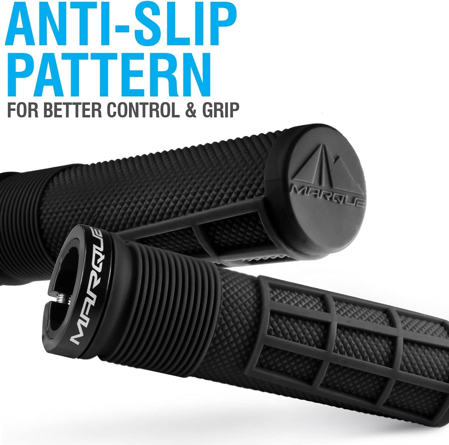 Race Mountain Bike Handlebar Grips – Single Lock-On Ring Collar MTB and BMX Bicycle Handle Bar with Non-Slip Grip, Knurly Gritty Pattern and Half Waffle Pattern