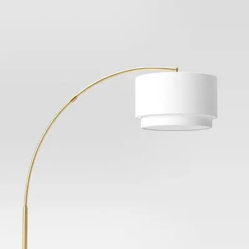 Open Box - Knurled Metal Arc Floor Lamp with Tiered Shade Brass - Threshold