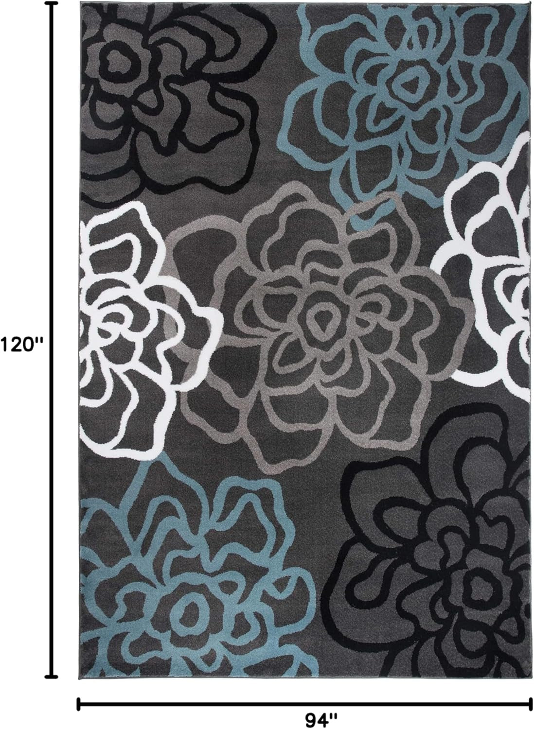 Contemporary Modern Floral Abstract Flowers Easy Maintenance for Home Office, Living Room, Bedroom, Kitchen Soft Area Rug 5' 3" X 7' 3" Gray