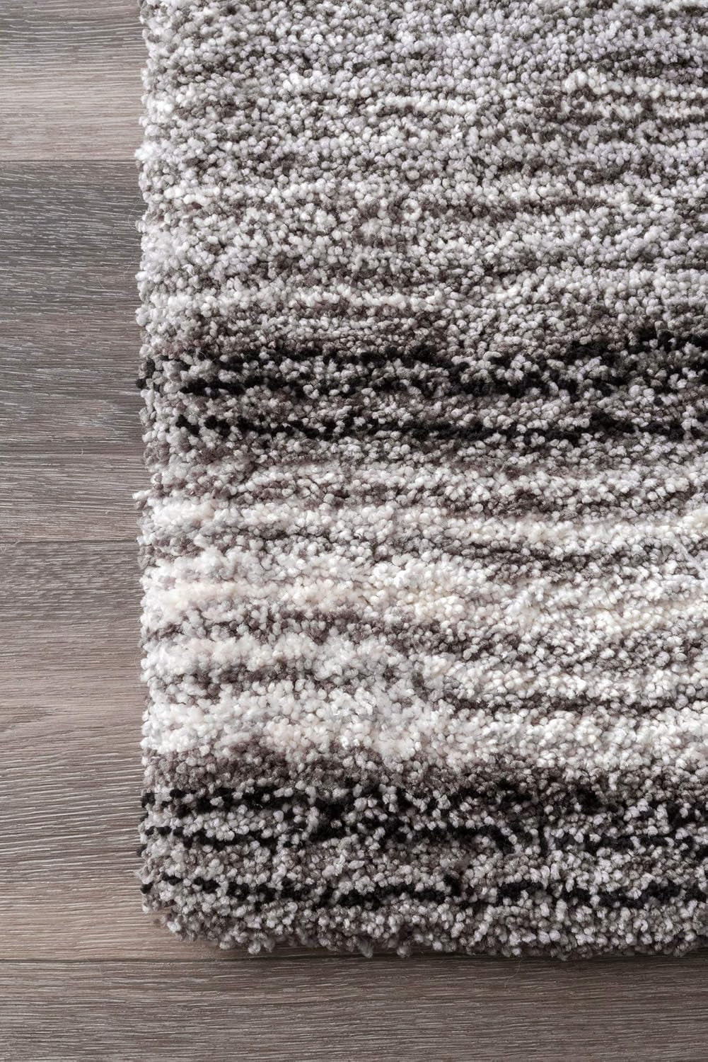 Drey Striped Shag Area Rug - 9X12 Shag Area Rug Casual Gray Multi/Brown Rugs for Living Room Bedroom Dining Room Nursery