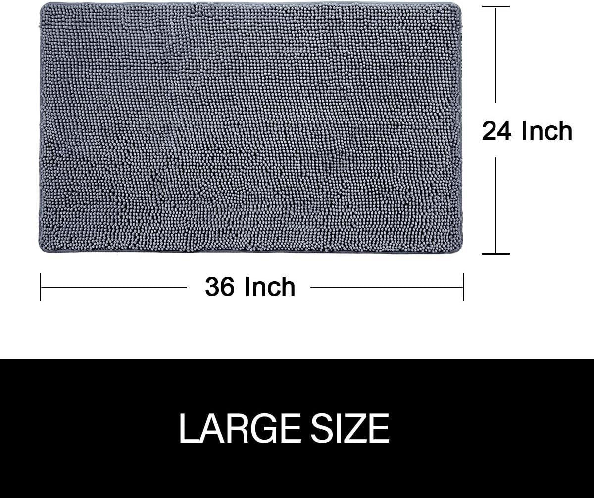 Luxury Bathroom Rug Shaggy Bath Mat 24 X 36 Inch, Washable Non Slip Bath Rugs for Bathroom Shower, Soft Plush Chenille Absorbent Carpets Mats, Gray